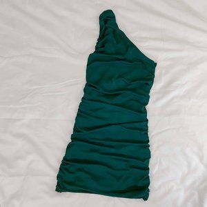 Emerald Green One Shoulder Ruched Dress - Never Worn